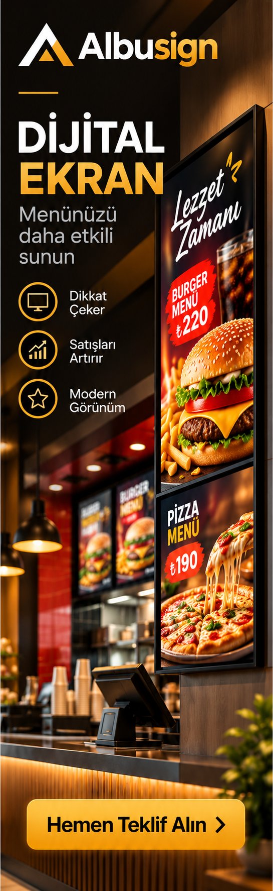 Albusign dijital ekran ve website tasarımı — dikey tanıtım görseli