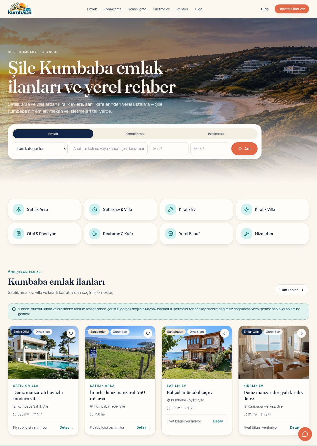 Kumbaba.com ana sayfası görünümü